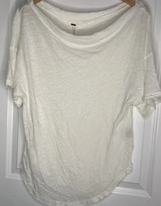Camiseta básica tejida Free People para mujer cuello barco borde áspero-blanca-M - Imagen 1 de 8