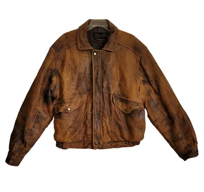Chaqueta de cuero vintage Cougar Int para hombre XXL marrón bombardero Harrington desgastada Foto 1 de 4