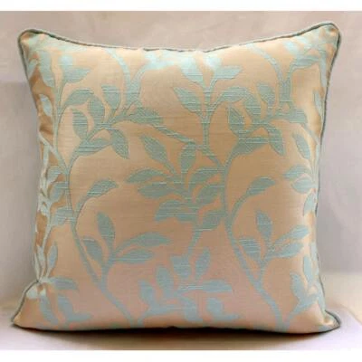 Square Sofa Cushion Cover Blue 16"x16", Home Decor Silk Floral - Leafy Heaven - Image 1 of 3