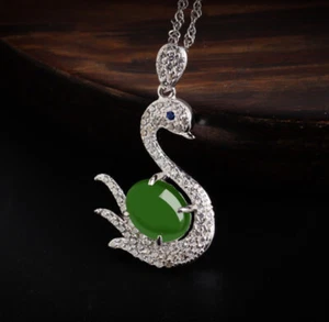 C10 Pendant Swan Green Jasper Sterling Silver 925 - Imagen 1 de 4