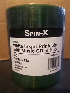 100-PK Spin-X Digital Audio CD-R DA Music White Inkjet Printable Blank Disc - Picture 1 of 3
