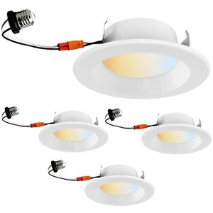 4Pack 5/6" LED Retrofit Recessed Downlight, 5CCT, w/ Baffle, 15W(75W), 1100LM - Picture 1 of 1