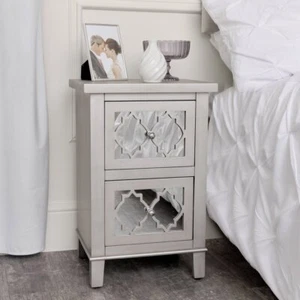 Silver Mirrored Bedside Table Sabrina Silver Range bedroom storage furniture - Picture 1 of 4