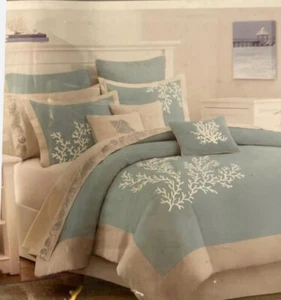 HARBOR HOUSE Coastline 3pc Mini Duvet Set Aqua Blue F/QUEEN NIP duvet & 2 shams - Picture 1 of 7