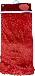 Quilted Red Velvet Christmas Tree Skirt Gold Scroll Piping Enchanted Forest 51” - Picture 1 of 7