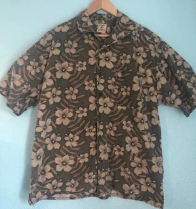 MORRO BAY Tiki Tribal Hibiscus Hawaiian Shirt Men's XL Coconut Buttons Brown - Picture 1 of 9