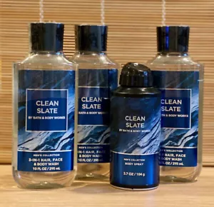 4 Botellas Bath & Body Works Hombre Gel de Ducha Cuerpo Spray Niebla PIZARRA LIMPIA 3 EN 1 - Imagen 1 de 1