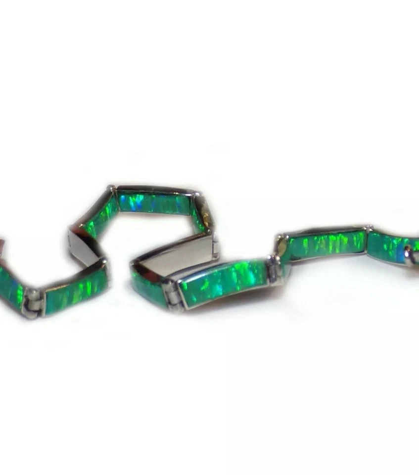 Pulsera tenis ópalo de fuego verde claro cadena plata esterlina joyería Foto 1 de 4