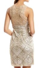 SUE WONG 14 Champagne Silver Beaded Sequin Bridal Formal Cocktail Evening Dress