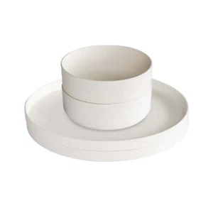 Paquete de 4 platos y cuencos de plástico blancos aptos para microondas de 10" - Imagen 1 de 12