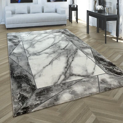Tappeto a pelo corto Grigio Argento Argento Soggiorno morbido Marble Optics 3-D  - Immagine 1 di 4