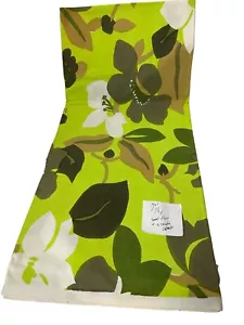Vintage MCM Heavy Cotton Canvas Bright Lime Green Brown Floral. 46” 1 7/8 Yards - Picture 1 of 6