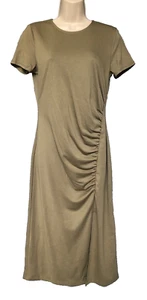 A New Day Size S Olive Green Short Sleeve Side Ruched Slit Knit Midi Dress - Picture 1 of 8