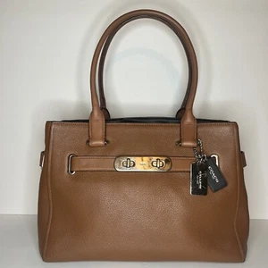 Coach Swagger Carryall Satchel Shoulder or Crossbody Bag Brown Pebbled Leather - Picture 1 of 14