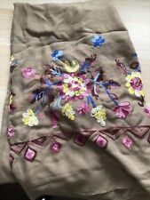 Ladies Light Brown Yellow Pink Embroidered Flower Scarf