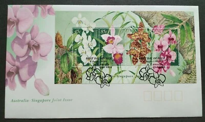 1998 Australia Joint Issue Singapore Flowers Orchids Miniature Sheet Stamps FDC - Image 1 of 2