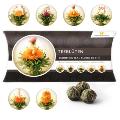6 Teeblumen - Grüntee Variationen Box Geburtstag Geschenk Tee Blüten Erblühtee - Bild 1 von 4