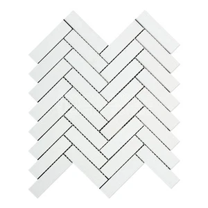 Thassos weißer griechischer Marmor 1 x 4 Herringbone Mosaikfliese - Bild 1 von 2