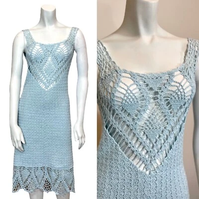 Vintage 70’s HAND CROCHET DRESS Festival Rave Boho Beach Lace Sexy Clubwear - Image 1 of 4