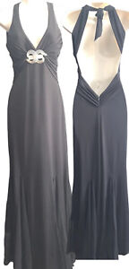 Cache Evening Gown Dress Black Open Back Rhinestone Mermaid Size 2 formal