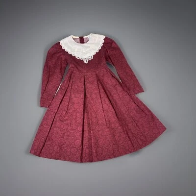 Vestido Vintage Años 90 Borgoña y Encaje Niñas 6X Cottage-core Prairie EE. UU. Foto 1 de 4