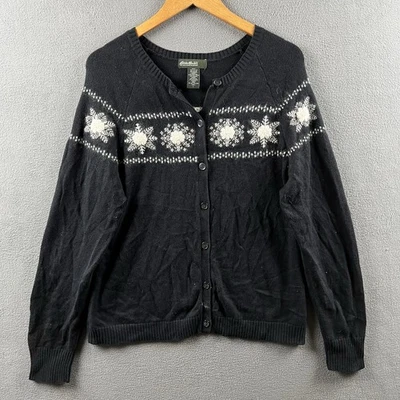 Suéter Eddie Bauer Para Mujer Grande Alto Negro Copo de Nieve Cárdigan Angora Conejo 3D Foto 1 de 4
