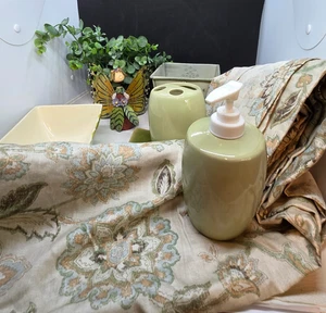 Badeset Seifenschale Zahnbürstenhalter Matte Duschvorhang Grüntöne Engelplatte - Bild 1 von 7