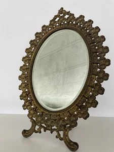 Tavolo specchio vanità vintage Shamrock oro vittoriano rococò Hollywood reggenza camera da letto - Foto 1 di 9