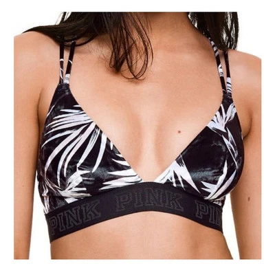 Victorias Secret PINK Palm Leaf Velour Strappy Bralette Size Large - Image 1 of 4