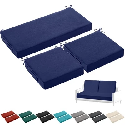 3 Pcs Outdoor Chair Cushions Set 44 x 19 Inch Loveseat Tufted Waterproof Pati... - Image 1 of 4