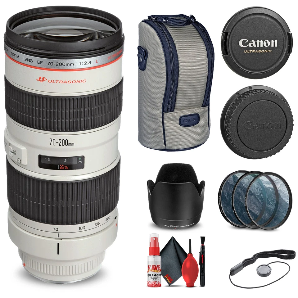 Lente Canon EF 70-200mm f/2.8L USM (2569A004) + Kit de Filtro + Tampa Keeper + Mais - Imagem 1 de 1