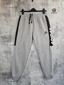 Adidas Men's Grey Joggers Size M Tapered Fit Sweatpants with Side Logo & Stripes - Picture 1 of 10