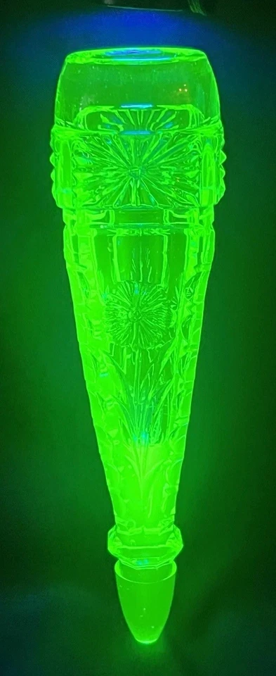 Antique Green Vaseline Uranium Glass Car Hearse Carriage Bud Vase Early 19c - Image 1 of 4