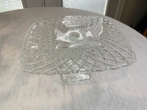 VTG 40s MCM LE Smith Clear Glass Trellis Pattern 9” Pedestal Cake Dessert Stand - Picture 1 of 3