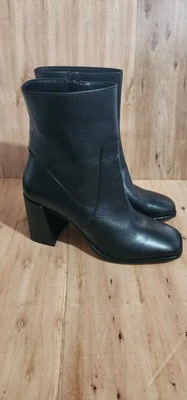 Tahari Negro Cuero Joni Plataforma Cremallera Botines Talla 10 3.5" Tacón Bloque Foto 1 de 4