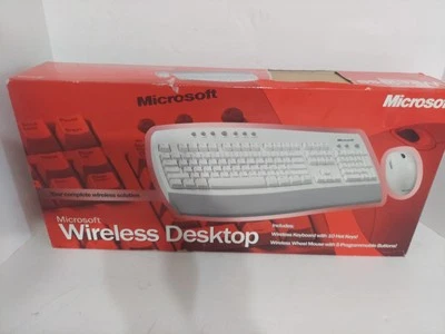 RARE Microsoft Wireless Desktop Keyboard Wheel Mouse R05-00001 X08-25059 PS/2 - Image 1 of 4