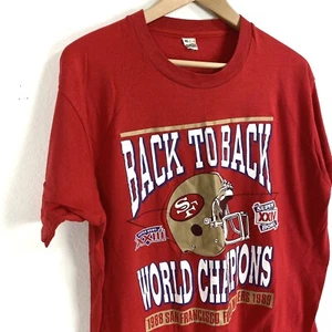 San Fransisco 49ers Mens L Vintage 80s 1989 Super Bowl Red T Shirt Screen Stars - Picture 1 of 11