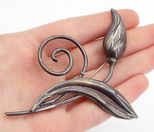 GK CO. 925 Silver - Vintage Oxidized Spiral Blooming Flower Brooch Pin - BP1705
