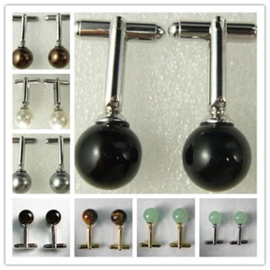 Mens Cuff Links Shirt Clip Cufflinks Sea Shell Pearl Jade Tigereye Wedding Party - Picture 1 of 26