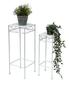 Blumenhocker Weiß Metall Eckig Blumenständer 2er Set Beistelltisch Blumensäule - Bild 1 von 8