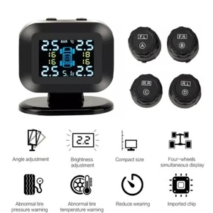 Sistema de monitor de presión de neumáticos TPMS solar inalámbrico para automóvil 4 sensores externos LCD - Imagen 1 de 14