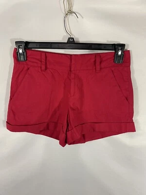 French Connection Womens Size 2 Red Mid-Rise Cotton Cuffed Chino Shorts — 第 1/3 张图片