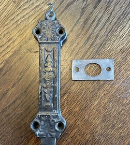 Antique Victorian Eastlake Iron  Slide Floor Bolt Surface Door Latch & Keeper - Picture 1 of 7