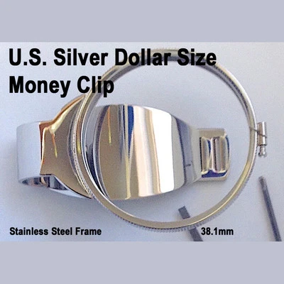 Silver Dollar Size Money Clip Stainless Coin Holder Bezel Morgan Peace Liberty ✅ - Image 1 of 4
