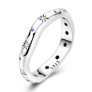 MULA European Stars Finger Ring Blue AAA CZ For Women Jewelry 925 Silver Plated - Picture 1 of 7