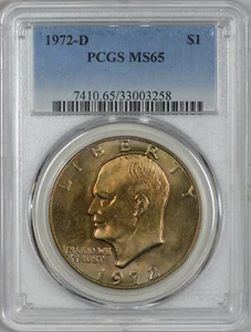 1972 D Eisenhower Dollar PCGS MS65 - Golden Red Toning - Very Nice - Picture 1 of 2