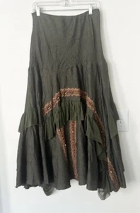 Made In Italy Khaki Green Tiered Maxiskirt 48=XXL - Picture 1 of 9