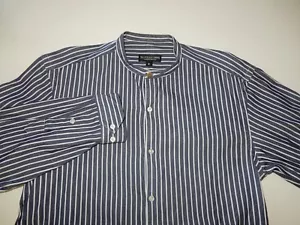 J. Peterman Men's Mandarin Collar Button Front Shirt S Collarless Banded - Picture 1 of 5
