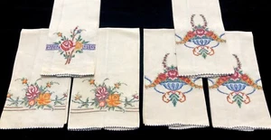 Toallas de mano vintage para invitados con bordado floral de punto de cruz; lote de 6 (RF1069) - Imagen 1 de 9