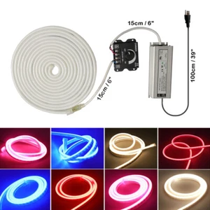 16ft/5m DC12V LED Neon Rope Light Strip Flexible Tube with Power Supply + Dimmer - Picture 1 of 33